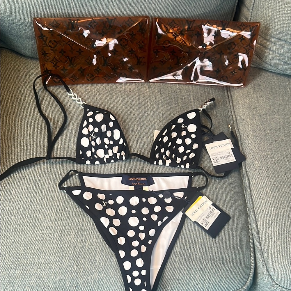 Louis Vuitton Black and White Polka Dot Bikini